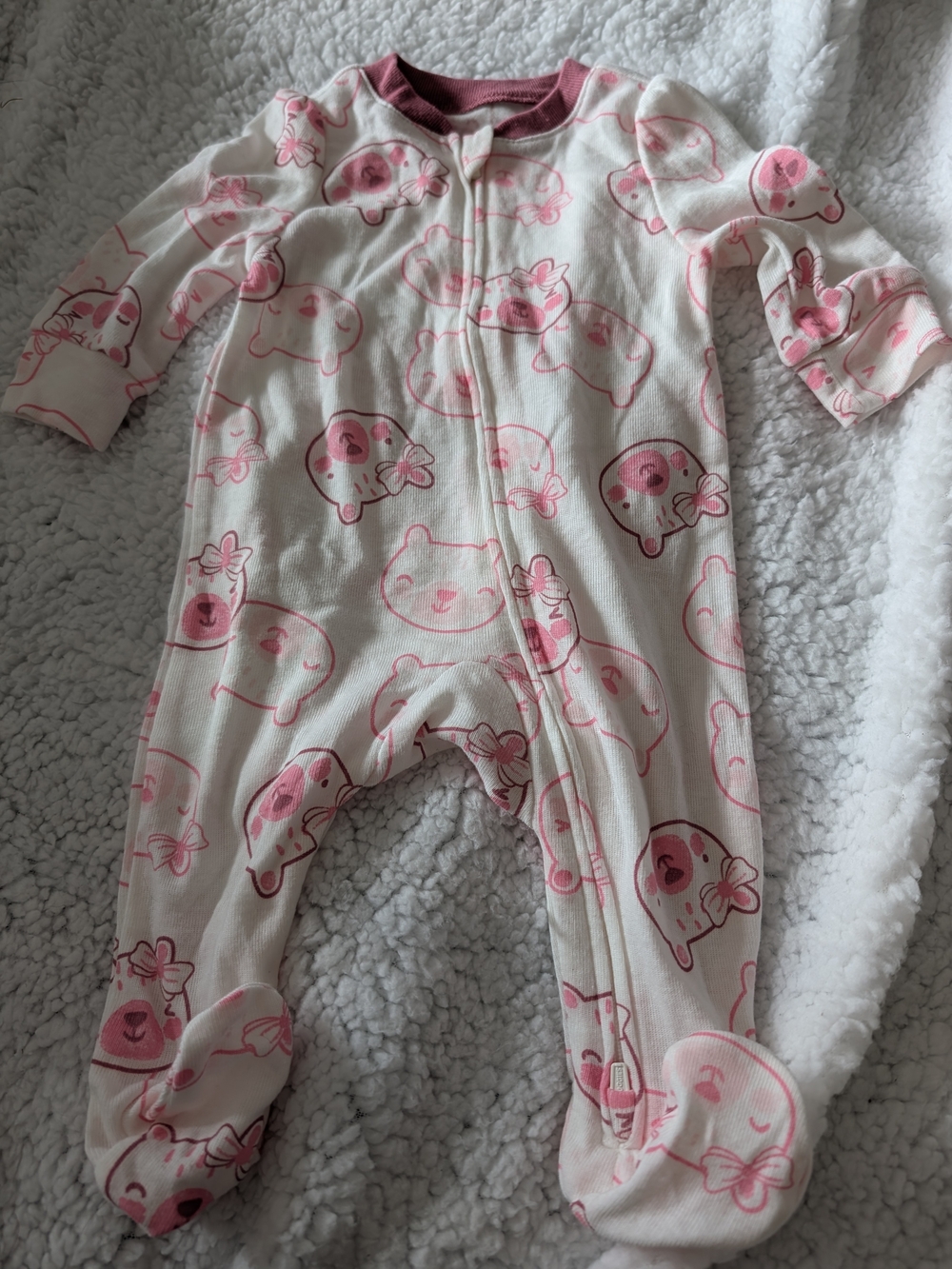 Pink Bear-Print Footed One-Piece for Babies - Unbranded